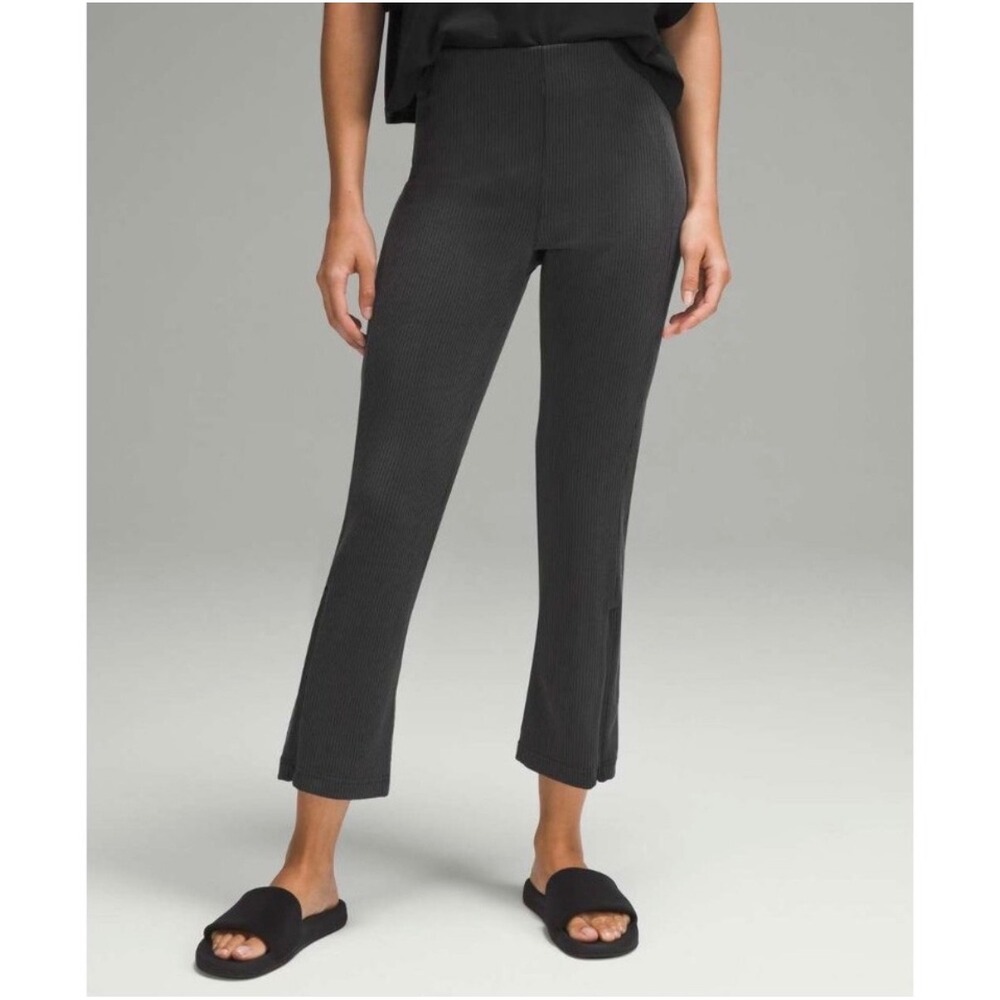 Lululemon Ribbed Softstreme Zip Leg High Rise Cropped Pant Women 4 Charcoal Gray